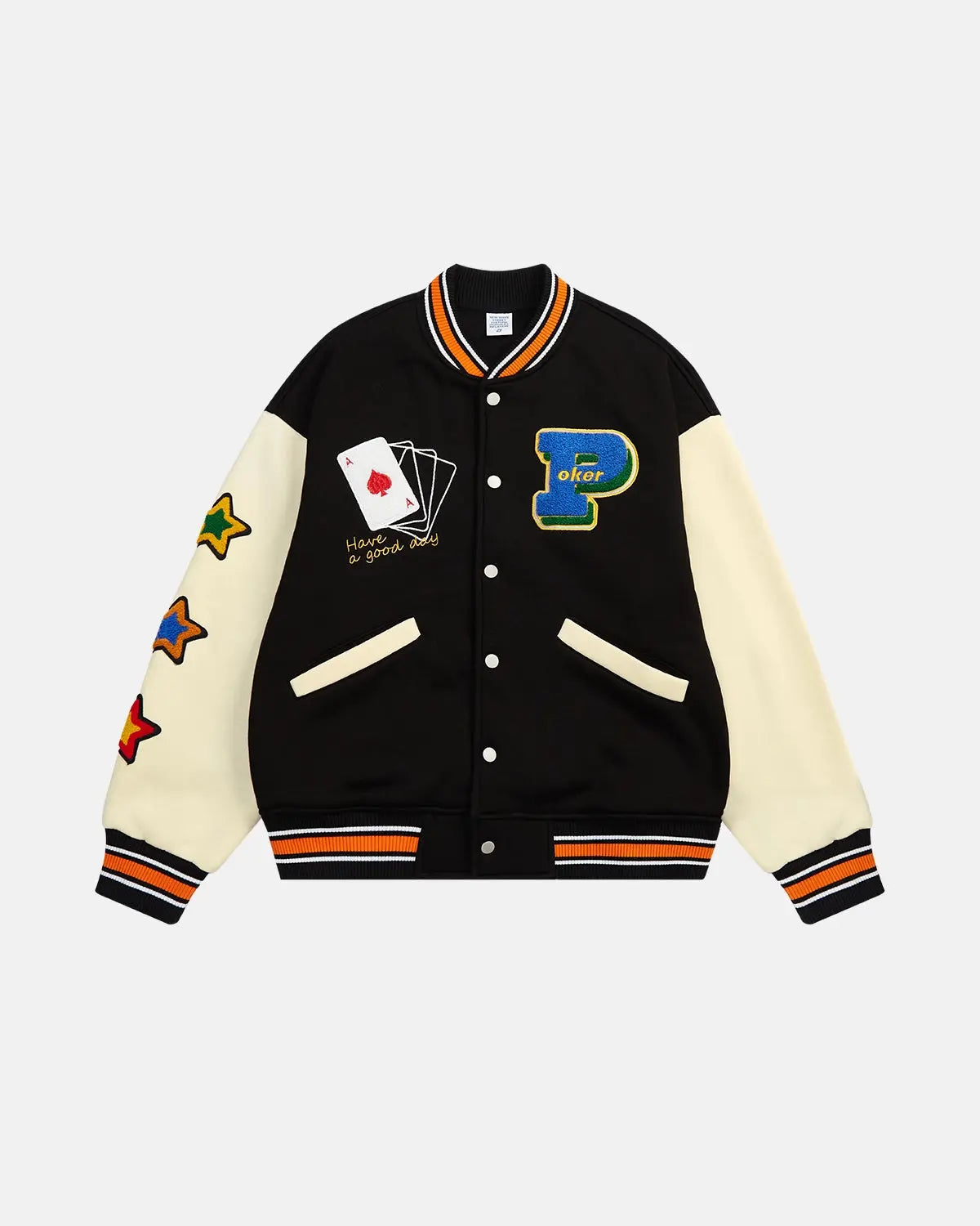 Poker Embroidery Varsity Jacket | LCDEGO Streetwear