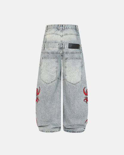Double Waist Embroidered Baggy Jeans | LCDEGO Streetwear