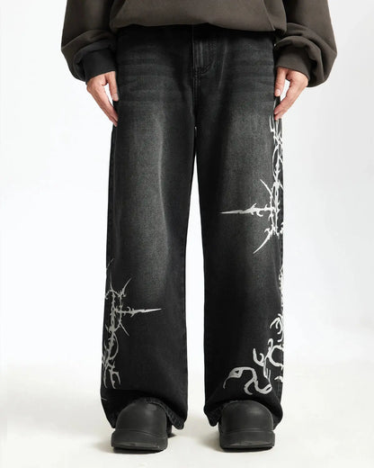 LCDEGO Black Graphic Denim Pants
