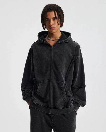 Acid Wash Oversized Zip Up Hoodies | LCDEGO Streetwear