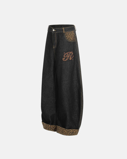 Leopard Pactchwork Embroidery Baggy Jeans | LCDEGO Streetwear