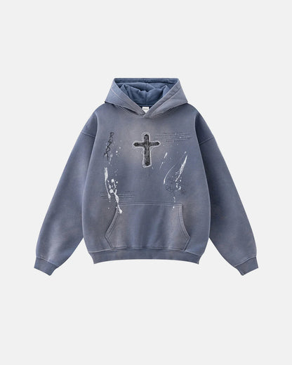 Graffiti Print Acid Washed Fleece Hoodies | LCDEGO Streetwear