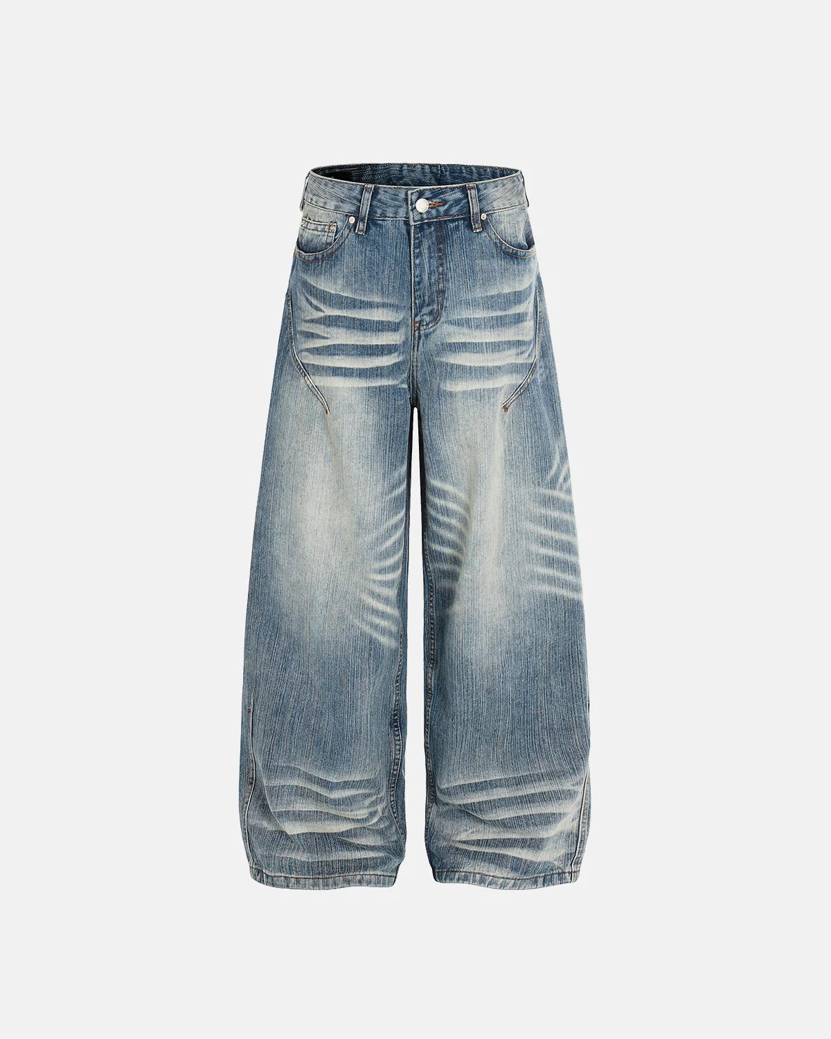 Acid Wash Whisker Bamboo Weave Jeans | LCDEGO Streetwear