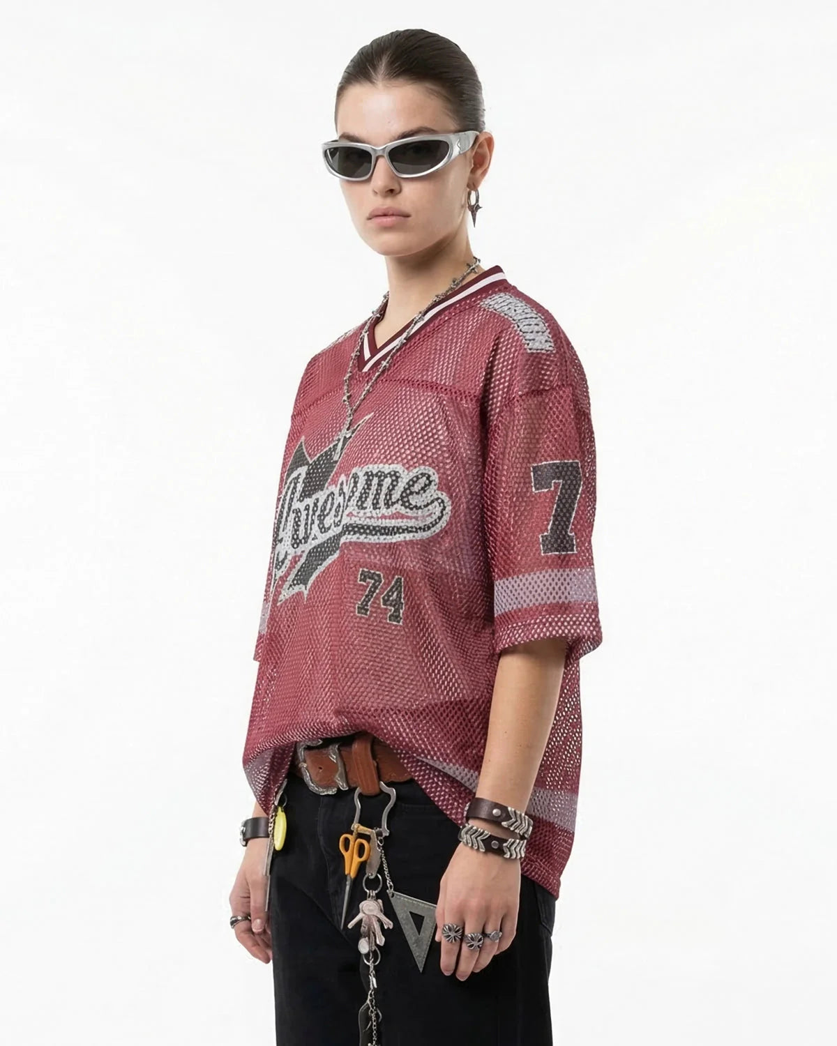 V-neck Graphic Mesh Jersey | LCDEGO Streetwear