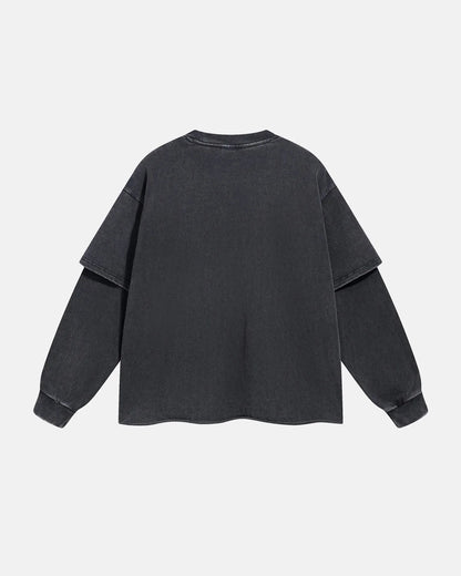 Black Acid Wash Layered Tees | LCDEGO Streetwear