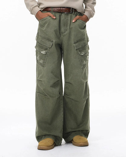 Garment Wash Ripped Cargo Pants | LCDEGO Streetwear