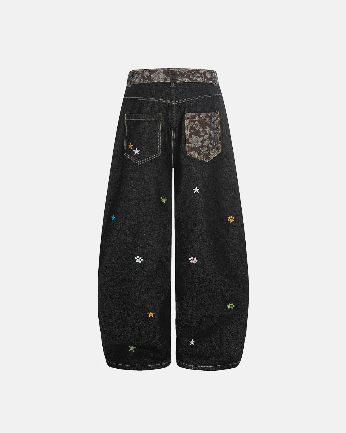 Jacquard Embroidery Raw Baggy Jeans | LCDEGO Streetwear