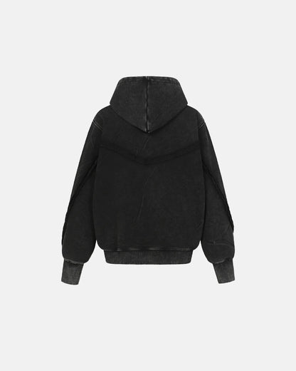 Diagonal Zipper Acid-Washed Hoodie | LCDEGO Streetwear