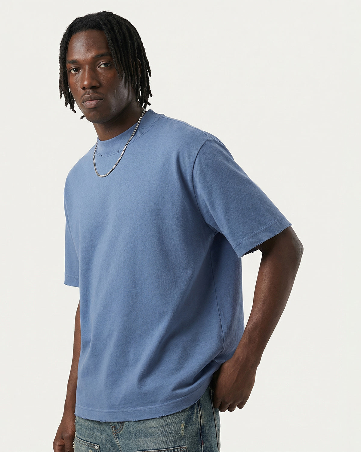 Distressed Washed Mock Neck T Shirt | LCDEGO Streetwear