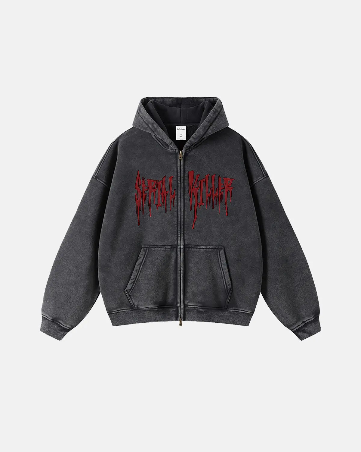 Black Gothic Acid Wash Zip Up Hoodies | LCDEGO Streetwear