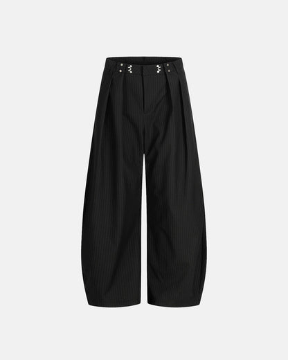 Black Striped Barrel Suit Pant | LCDEGO Streetwear