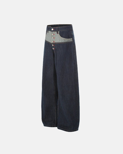 Panelled Raw Denim Baggy Jeans | LCDEGO Streetwear