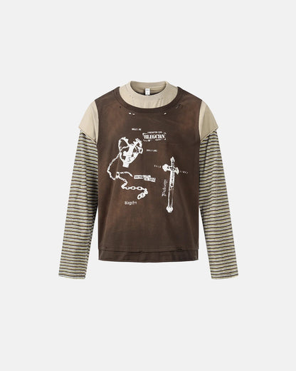 Layered Cross Graphic Distressed T-Shirt | LCDEGO Streetwear