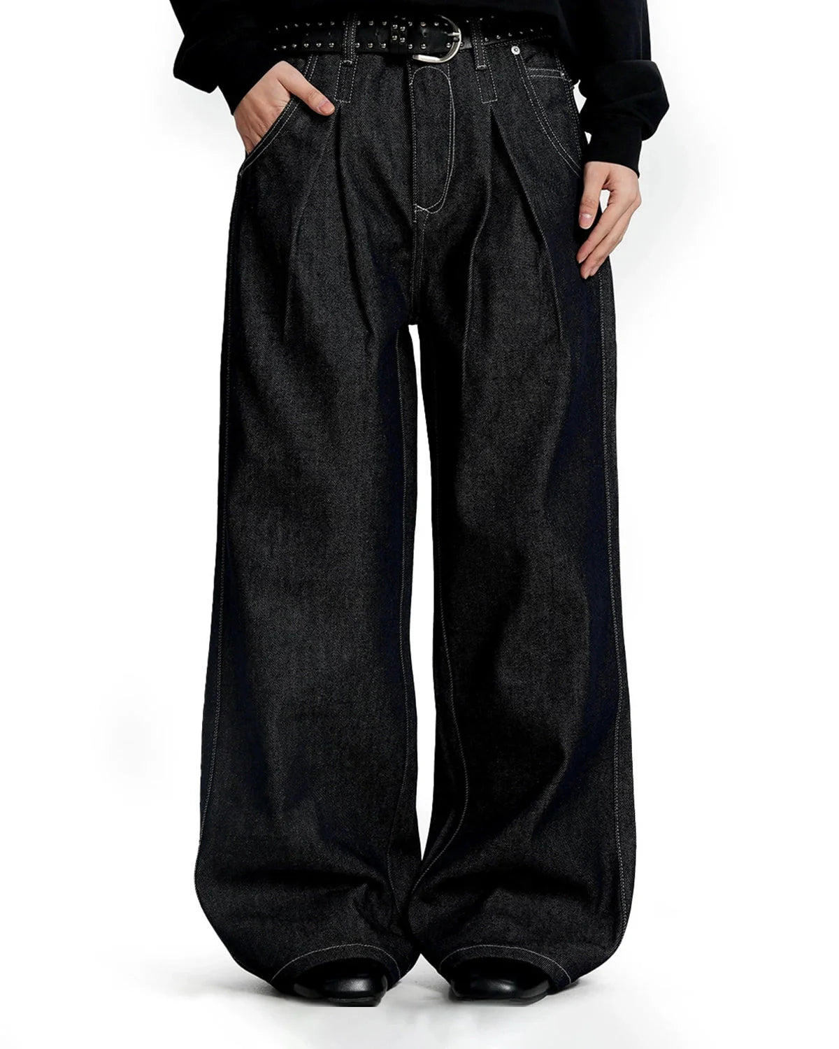 Contrast Stitching Raw Baggy Jeans | LCDEGO Streetwear