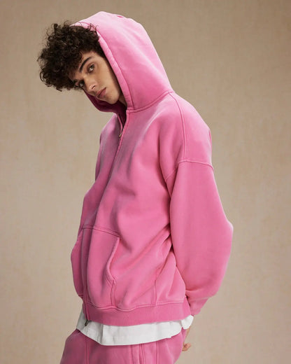 Grey Distressed Acid Wash Zip Up Hoodies | LCDEGO Streetwear