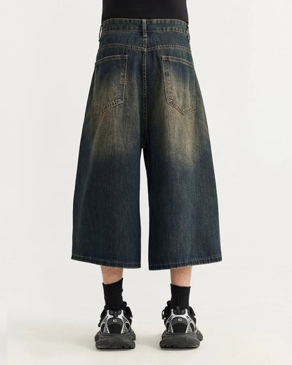 Acid Washed Longline Baggy Denim Jorts | LCDEGO Streetwear
