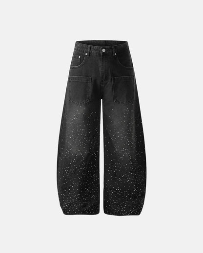 Acid Wash Rhinestone Baggy Jeans | LCDEGO Streetwear