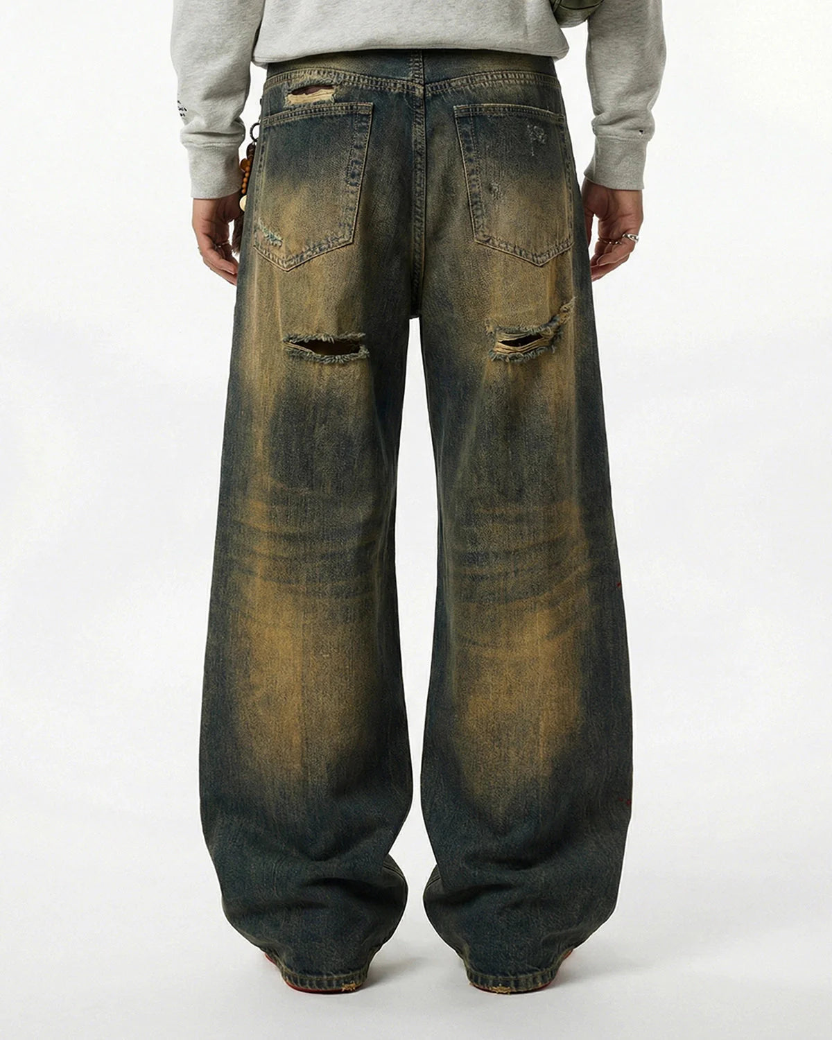 Dirty Wash Rhinestone Baggy Jeans | LCDEGO Streetwear