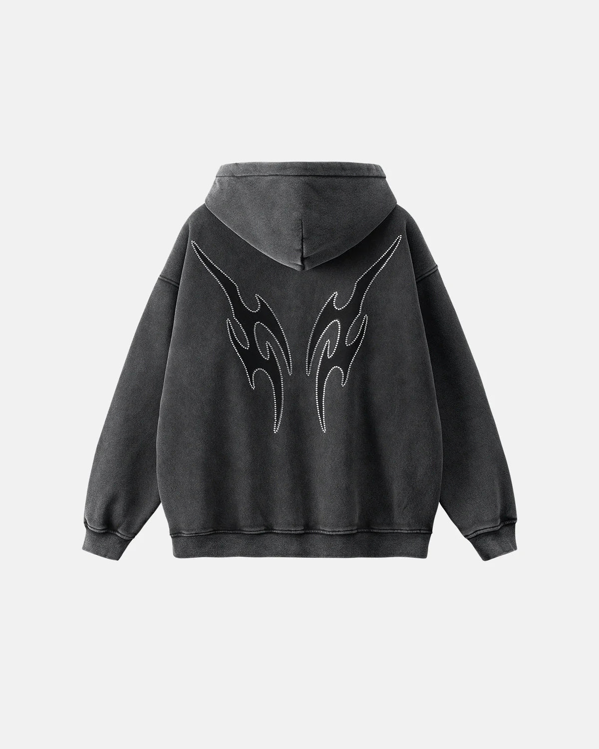 Totem Rhinestone Acid Wash Zip Up Hoodies | LCDEGO Streetwear