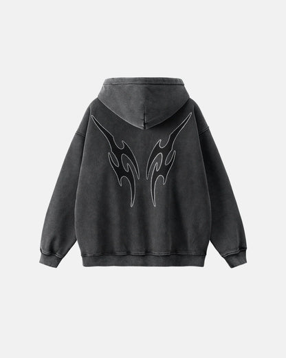Totem Rhinestone Acid Wash Zip Up Hoodies | LCDEGO Streetwear