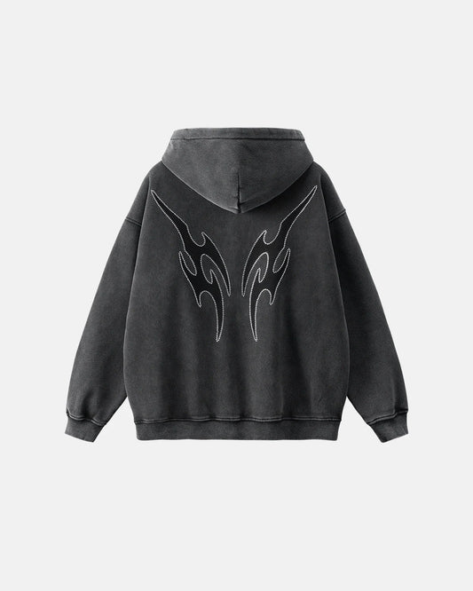 Totem Rhinestone Acid Wash Zip Up Hoodies | LCDEGO Streetwear