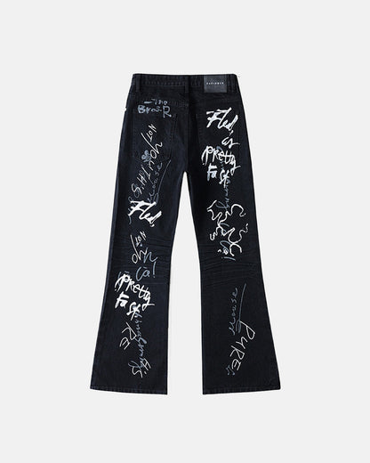 Graffiti Print Bootcut Jeans | LCDEGO Streetwear
