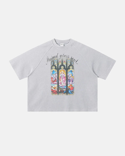 Washed Graphic Boxy Waffle T-Shirt | LCDEGO Streetwear