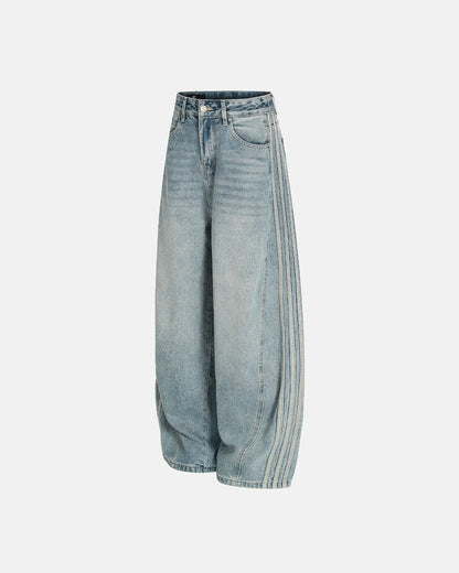 Acid Wash Striped Side Baggy Jeans | LCDEGO Streetwear