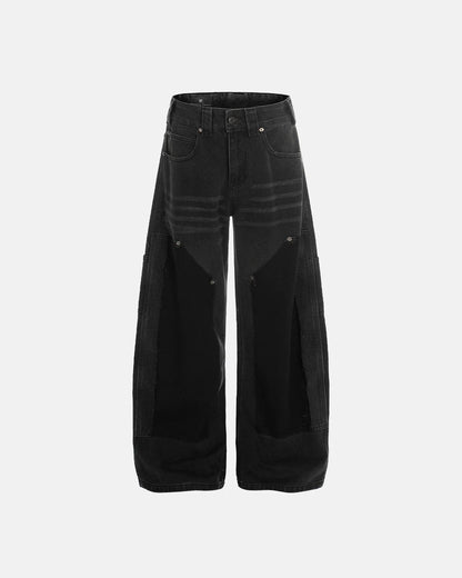 Black Patchwork Barrel Jeans | LCDEGO Streetwear