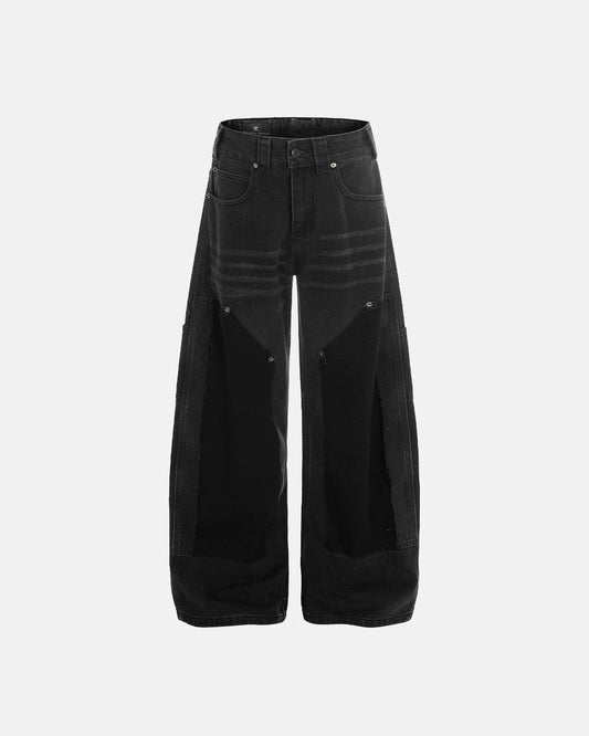 Black Patchwork Barrel Jeans | LCDEGO Streetwear
