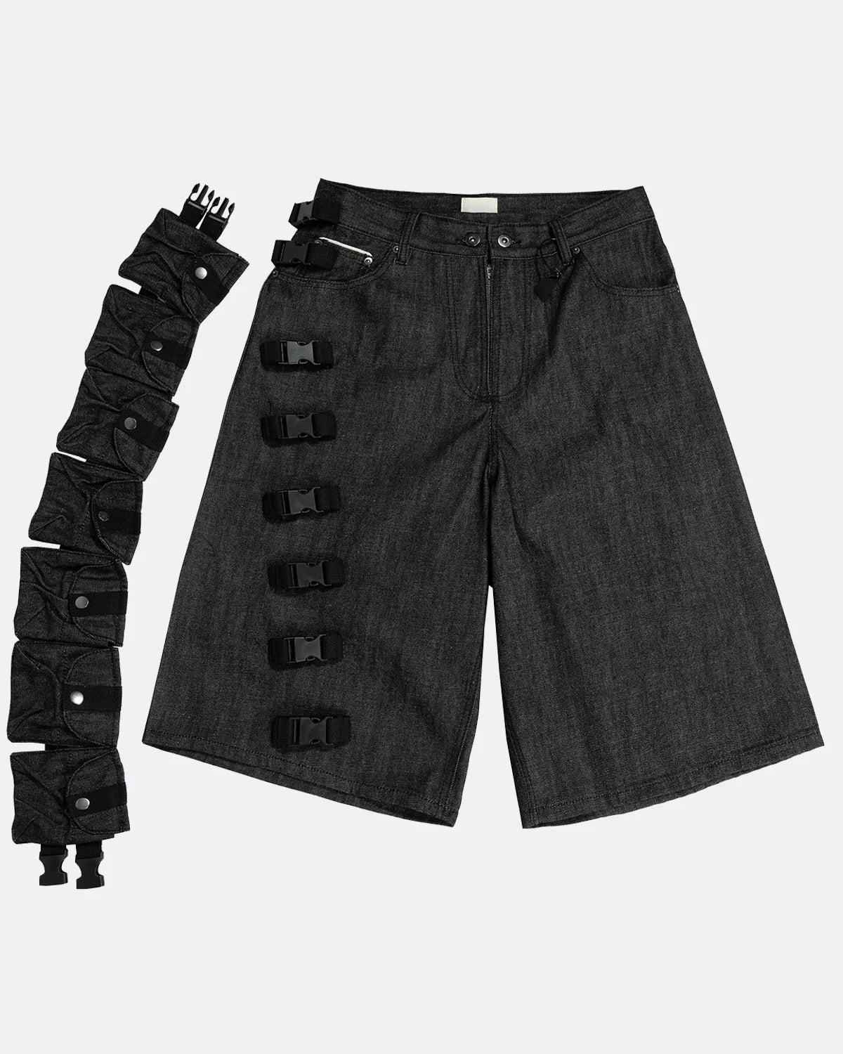 multi strap utility denim shorts streetwear