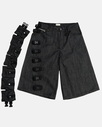 multi strap utility denim shorts streetwear