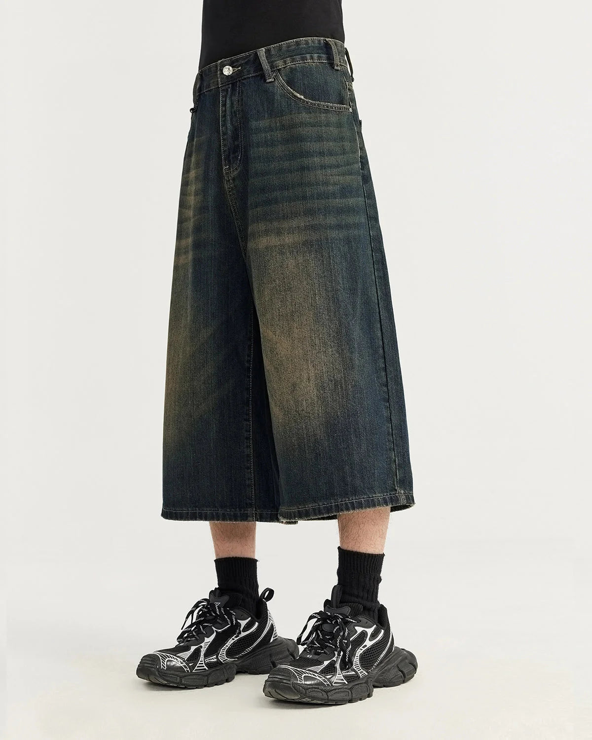 Acid Washed Longline Baggy Denim Jorts | LCDEGO Streetwear