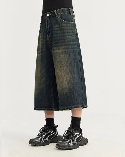 Acid Washed Longline Baggy Denim Jorts | LCDEGO Streetwear