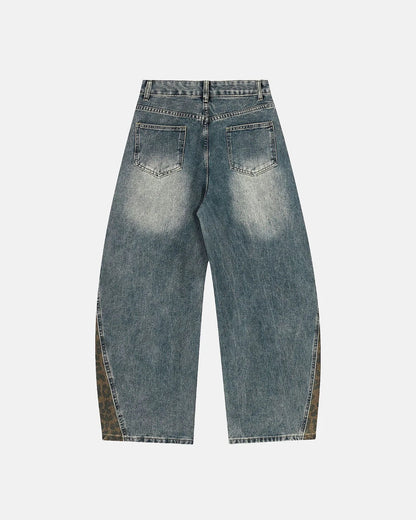 Leopard Patchwork Wide Leg Denim Jeans | LCDEGO Streetwear