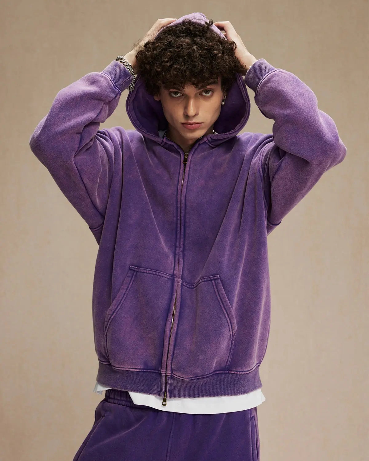 Grey Distressed Acid Wash Zip Up Hoodies | LCDEGO Streetwear
