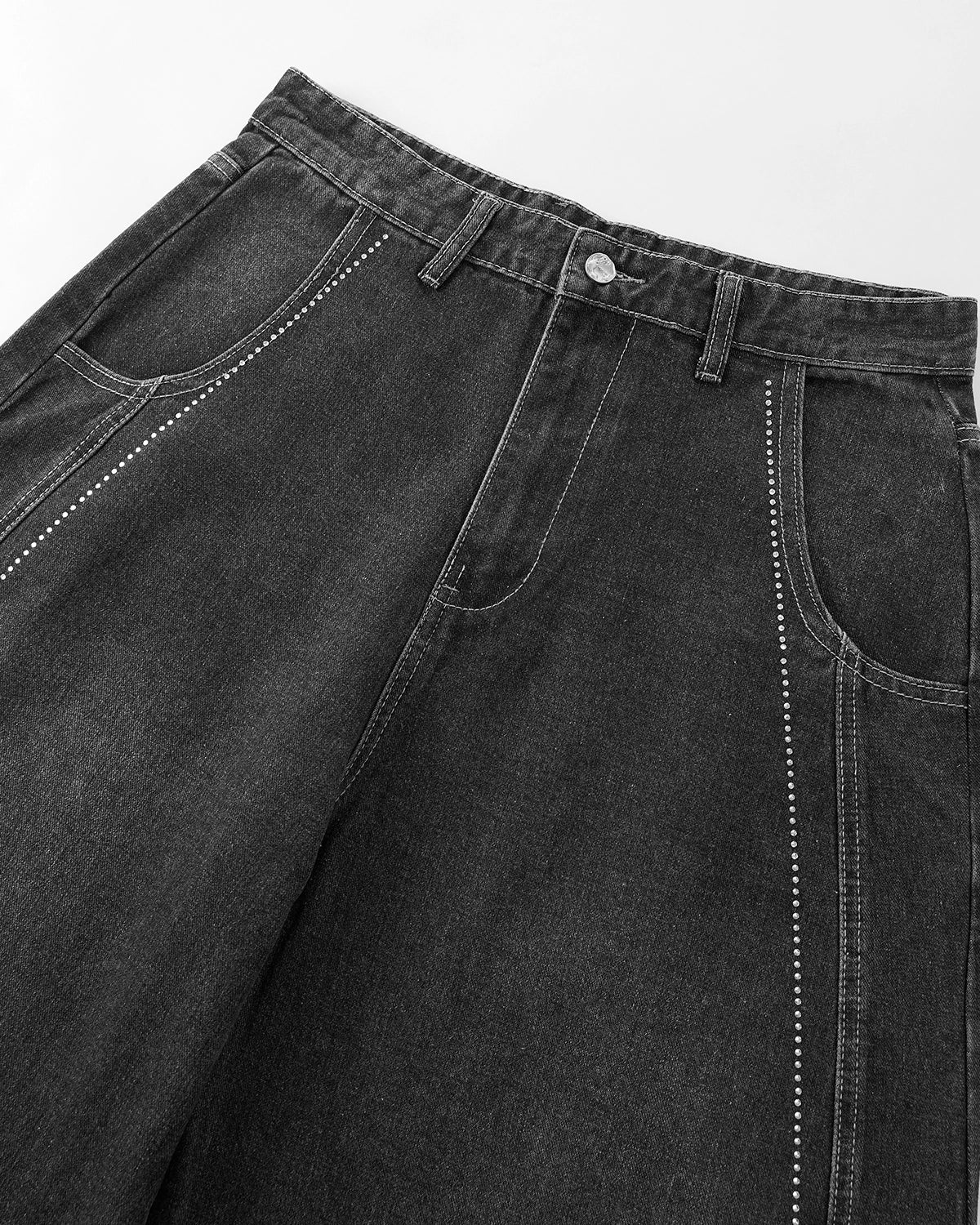 Rhinestone Stitching Barrel Jeans | LCDEGO Streetwear