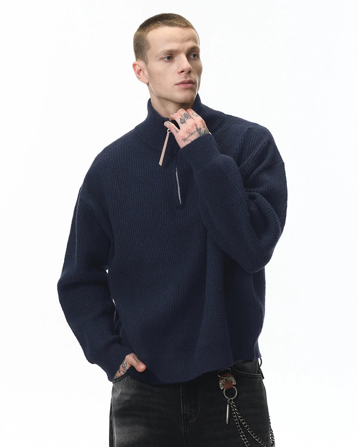 Quarter Zip Up Mock Neck Sweaters | LCDEGO Streetwear