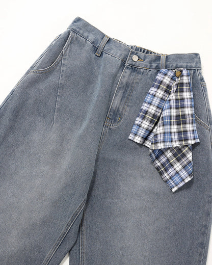 Acid Wash Detachable Bandana Baggy Jeans | LCDEGO Streetwear