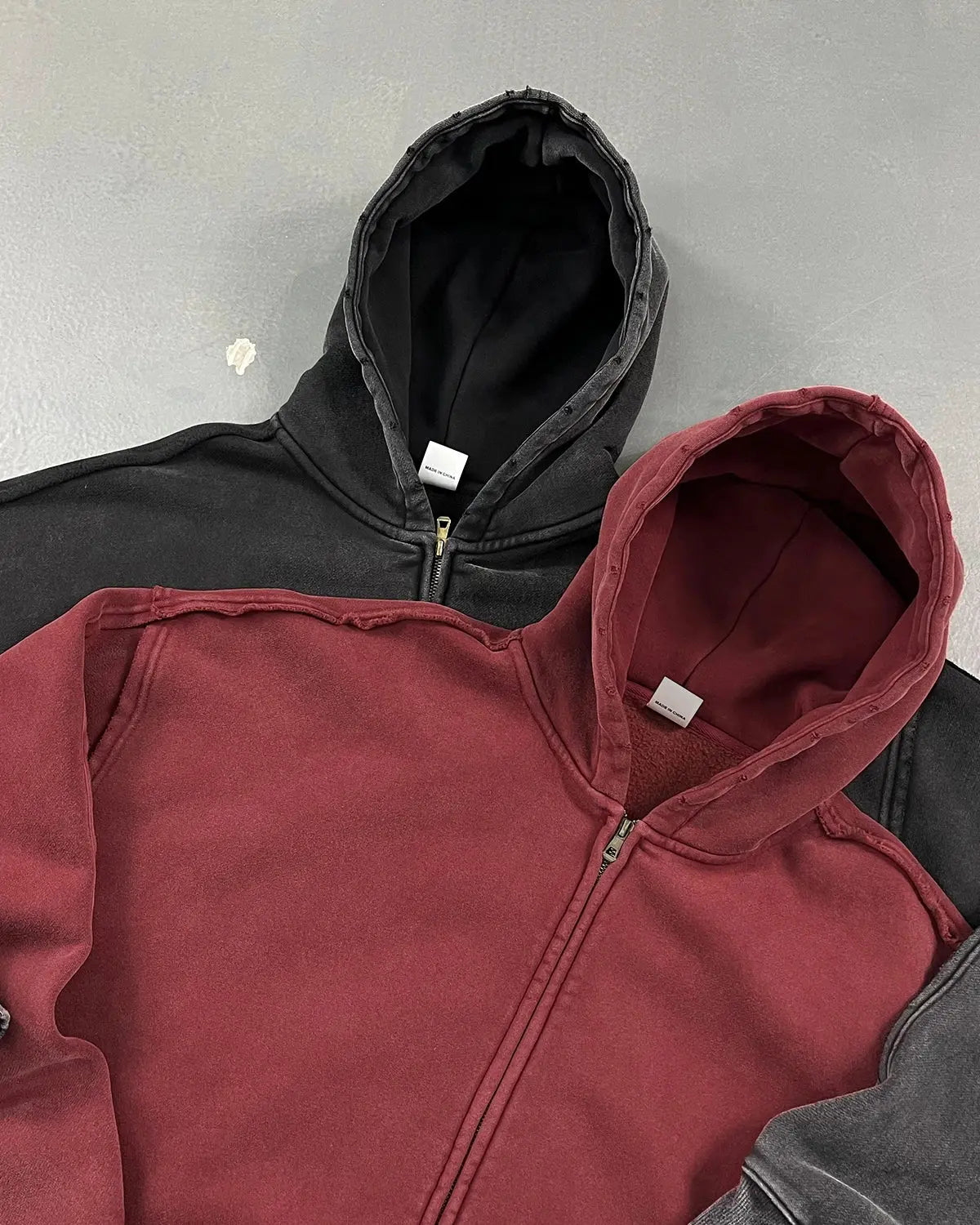 Distressed Acid Wash Double Zip Up Hoodies | LCDEGO Streetwear