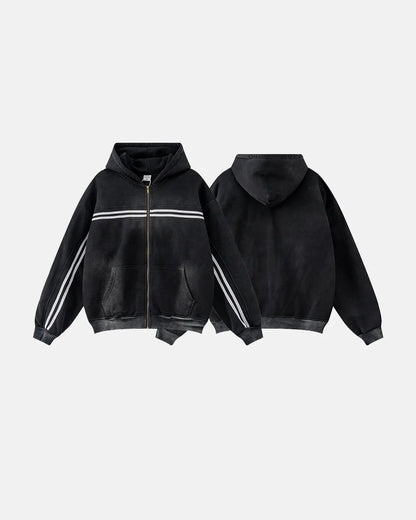 Striped Acid Wash Zip Up Hoodies | LCDEGO Streetwear