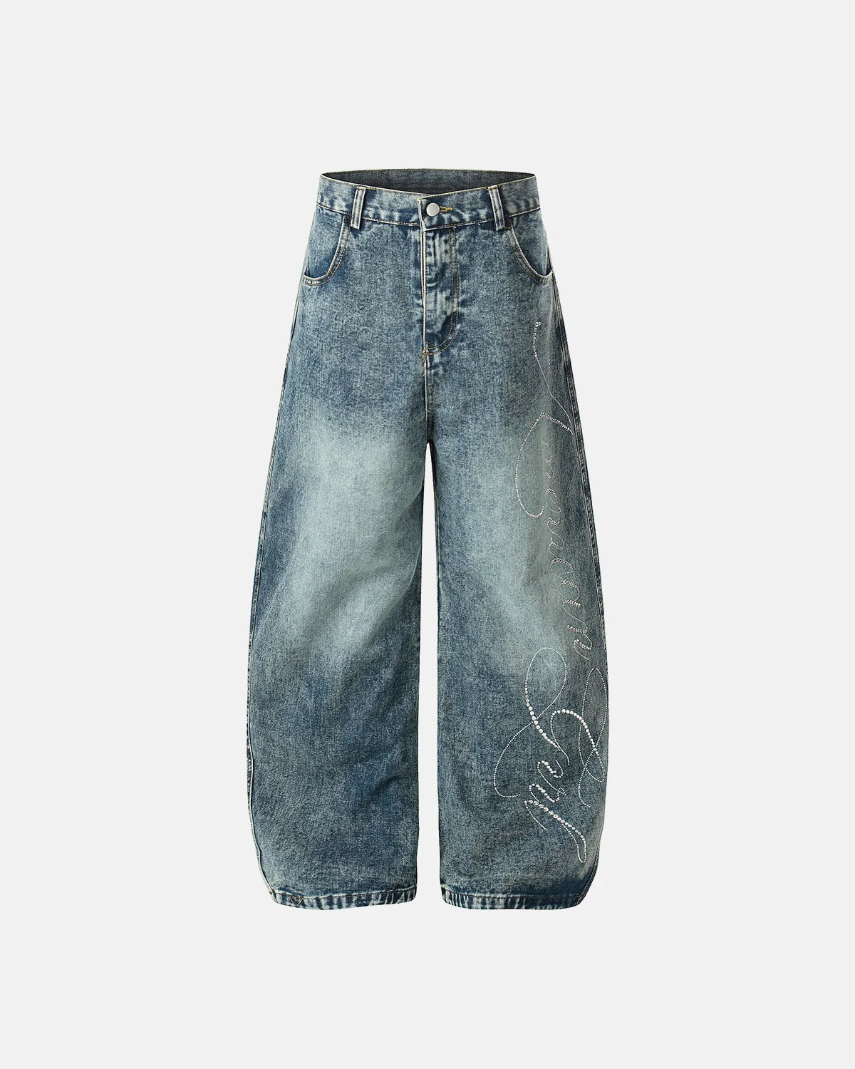 Rhinestone Acid Wash Baggy Jeans | LCDEGO Streetwear