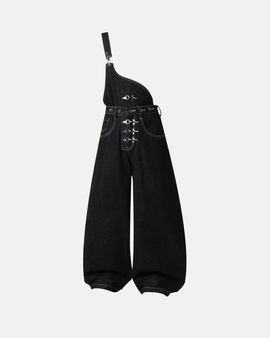 Asymmetric Buckle Denim Overalls Jeans | LCDEGO Streetwear