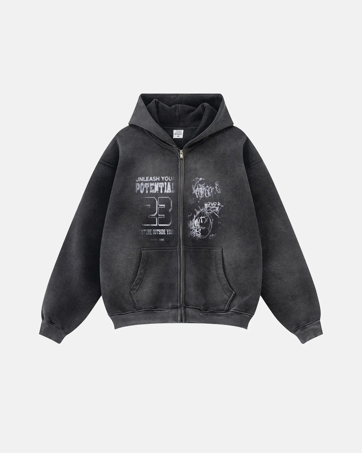 Graphic Washed Zip Up Hoodies | LCDEGO Streetwear