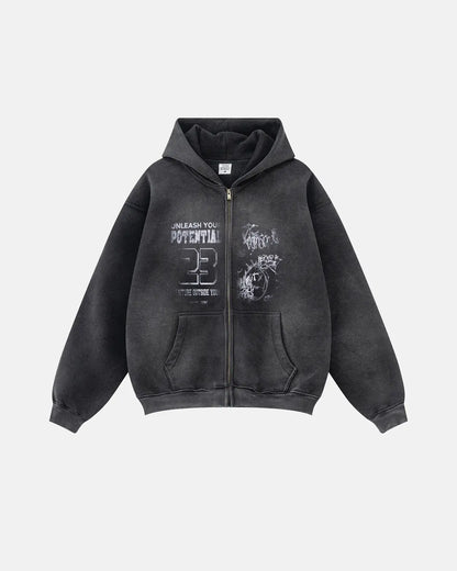 Graphic Washed Zip Up Hoodies | LCDEGO Streetwear