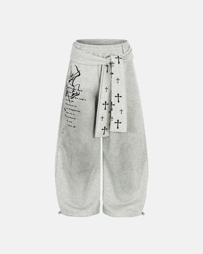 Cross Print Acid Wash Baggy Sweatpants | LCDEGO Streetwear