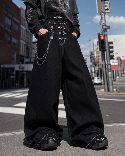 Asymmetric Buckle Denim Overalls Jeans | LCDEGO Streetwear
