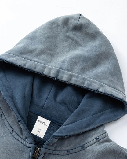 Blue Distressed Acid Wash Zip Up Hoodies | LCDEGO Streetwear