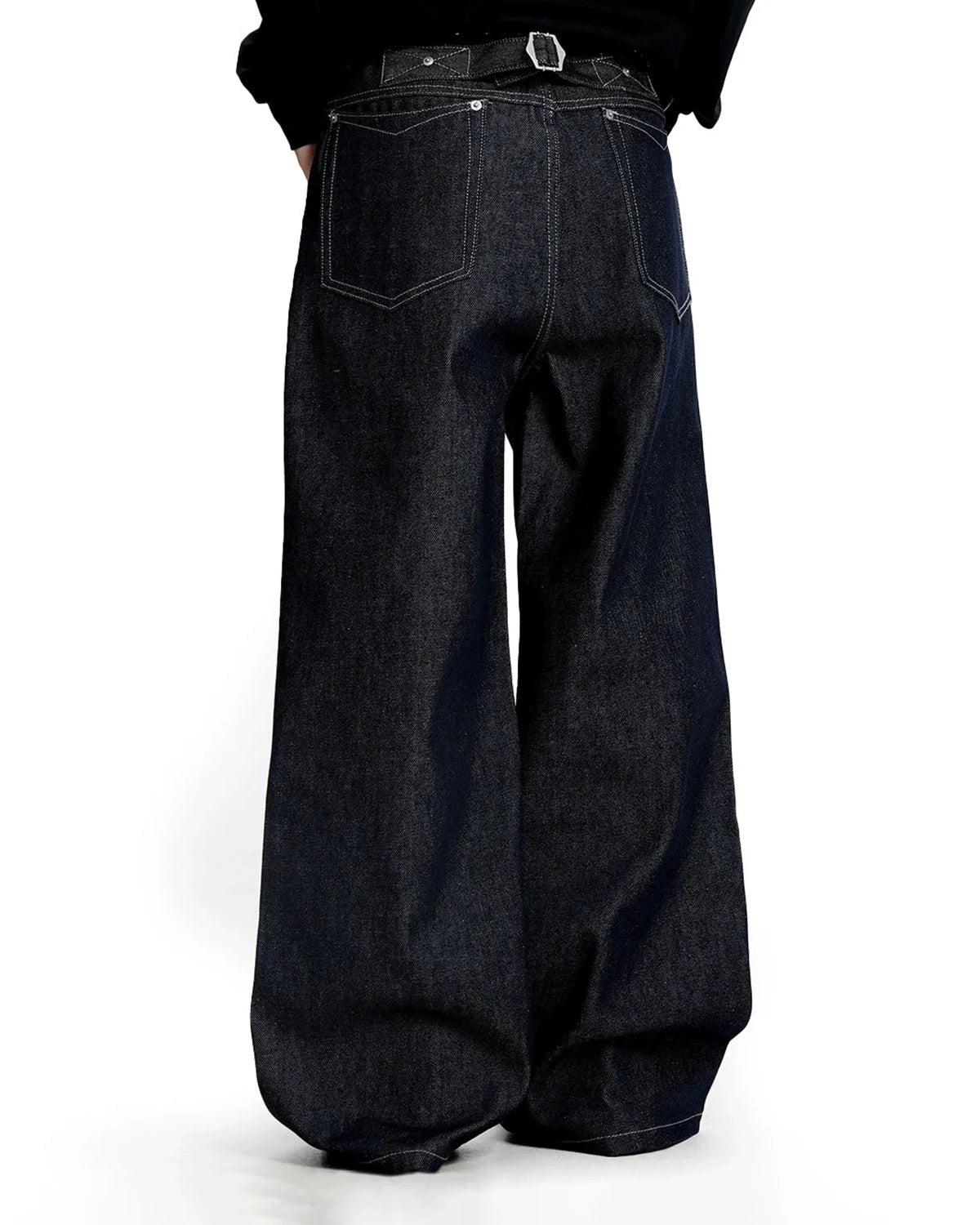 Contrast Stitching Raw Baggy Jeans | LCDEGO Streetwear
