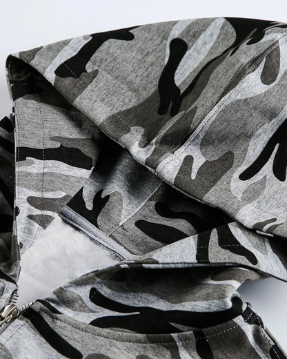 Cropped Camouflage Zip Up Hoodie | LCDEGO Streetwear